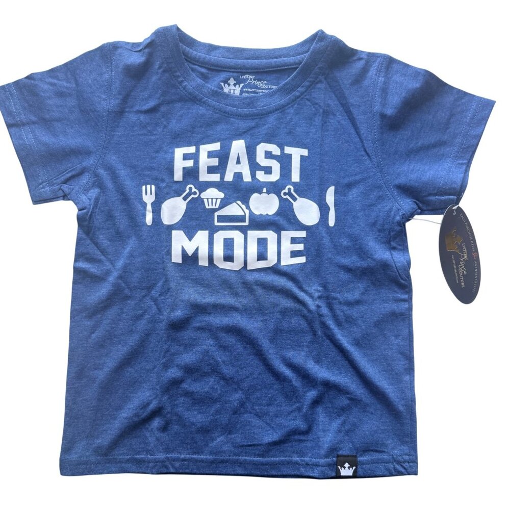 Littlest Prince Couture Boys T-Shirt 4T Feast Mode Graphic Blue Cotton Blend